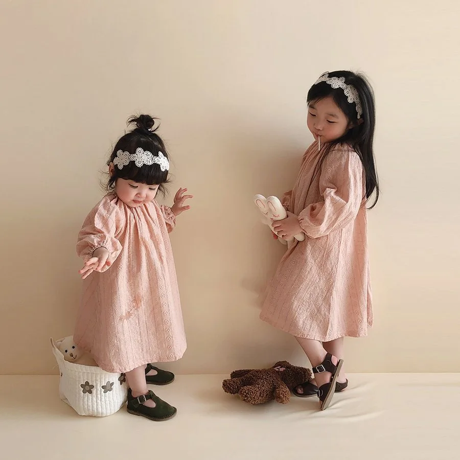 Bamboo fiber children's clothes Korean embroidered girls' princess skirt spring and autumn suspender dress set little girls'  sister dress Bamboo fiber children's clothes