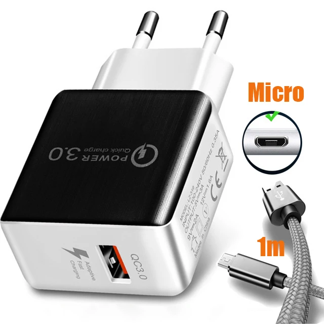 Быстрая зарядка 3,0 USB зарядное устройство для iPhone Xiaomi samsung huawei QC3.0 QC быстрое зарядное устройство Turbo настенное зарядное устройство для мобильного телефона pk - Тип штекера: with Micro cable