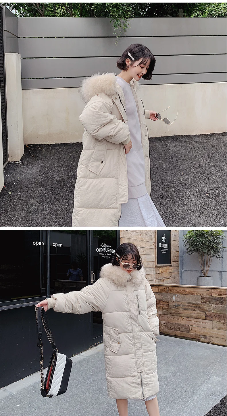 Fur Hooded Thicken Long Down Cotton Coats Women Casual Long Sleeve Warm Cotton Coats Female Slim Jackets New Large Size 2XL