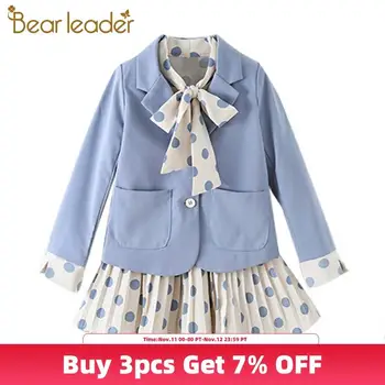 

Bear Leader Teenager Girls Sets Kids Autumn Elegant Clothing Sets Suits Outwear and Polka Dot Dress 2pcs Girls Princess Clothes