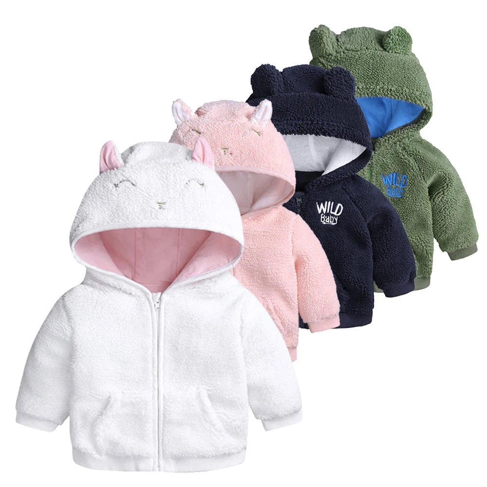 

Winter Boy Girl Fashion Solid Color Baby Jacket Hooded Long Sleeve Warm Sweater Jacket Wool Cloth With Soft Cute Cashmere Coat