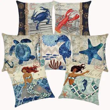 

Marine Decorative Pillows Cushion Cover Sea Style Cotton Linen Mediterranean Home Decoration Throw Pillow 10204