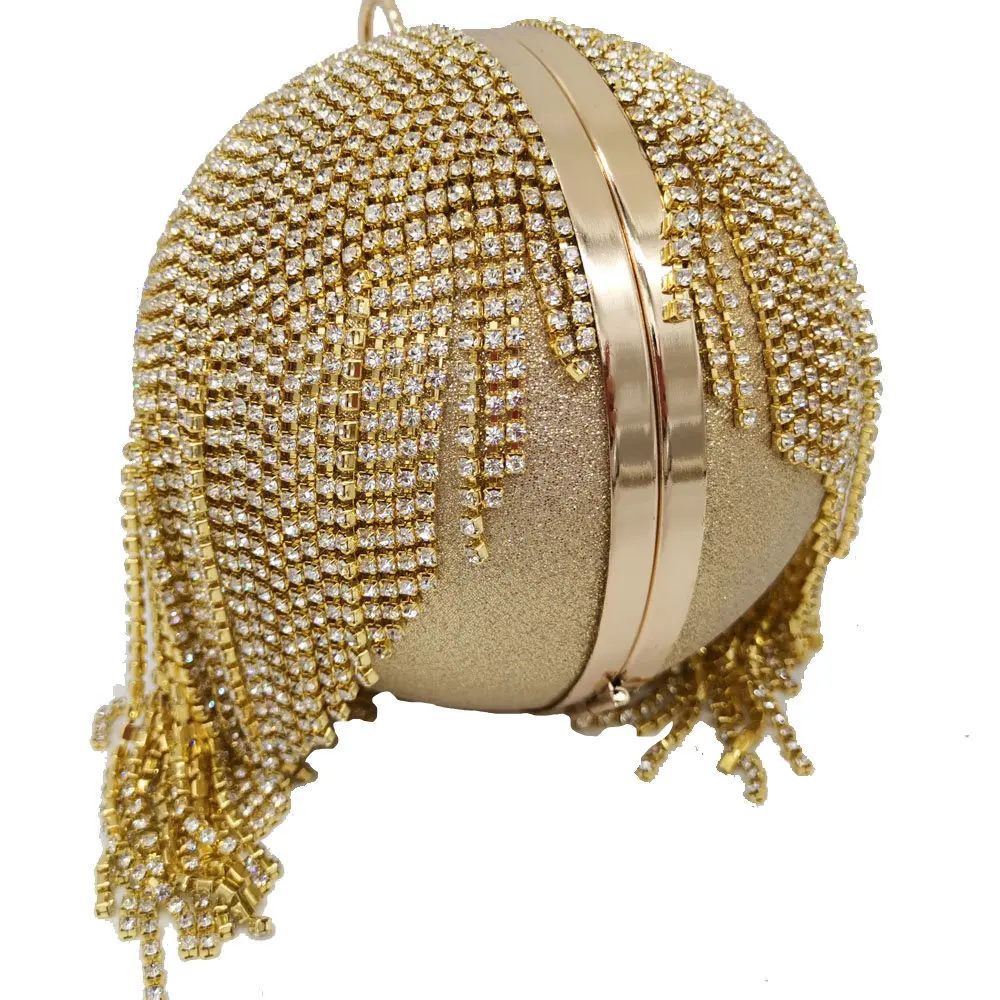 Double Flower Diamonds Tassel Round Women Evening Bags and Clutches Wedding Party Bridal Crystal Clutch Purses and Handbags