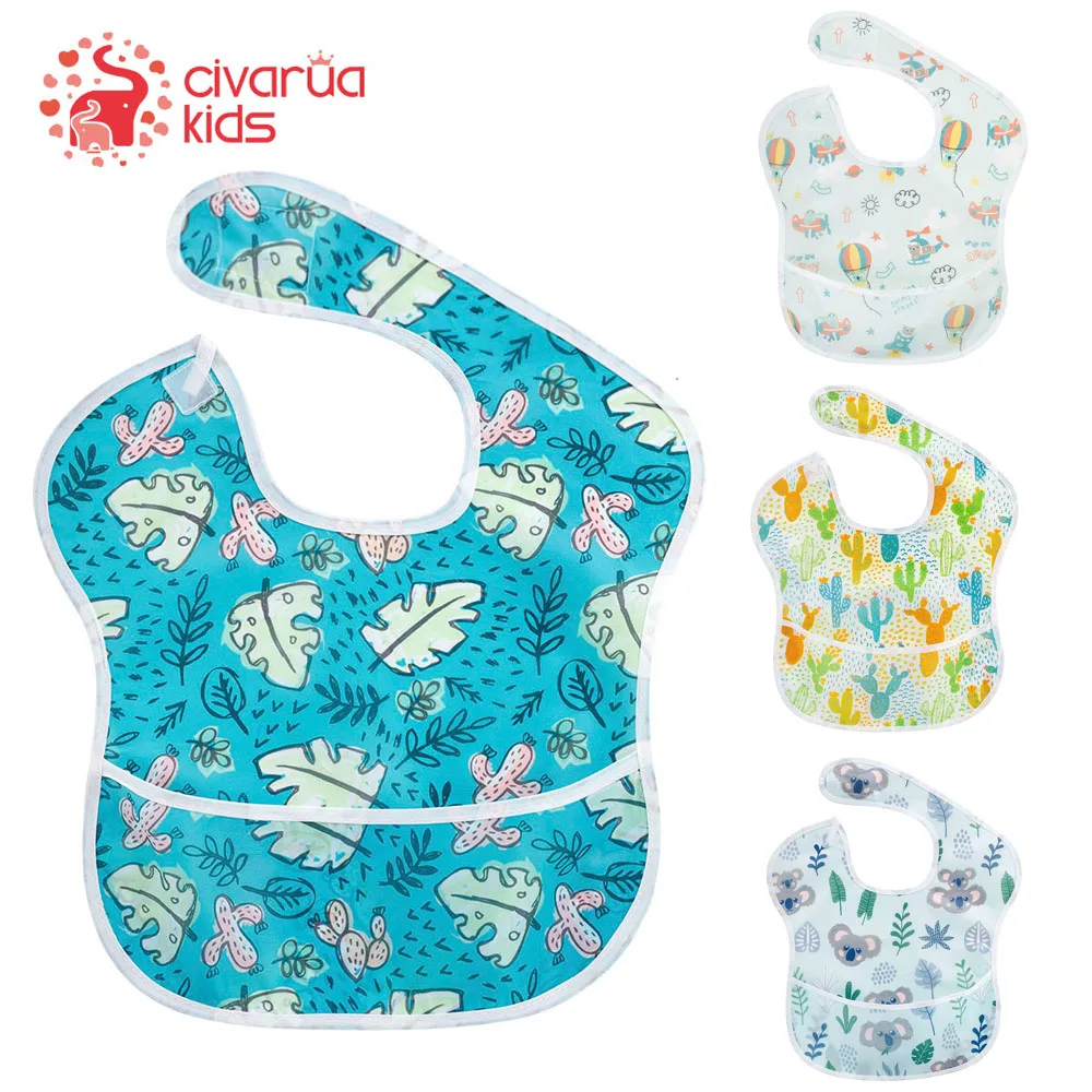 

Waterproof Baby Bibs 100% Polyester TPU Coating Feeding Bibs Washable Baby Bibs with Food Catcher for Babies