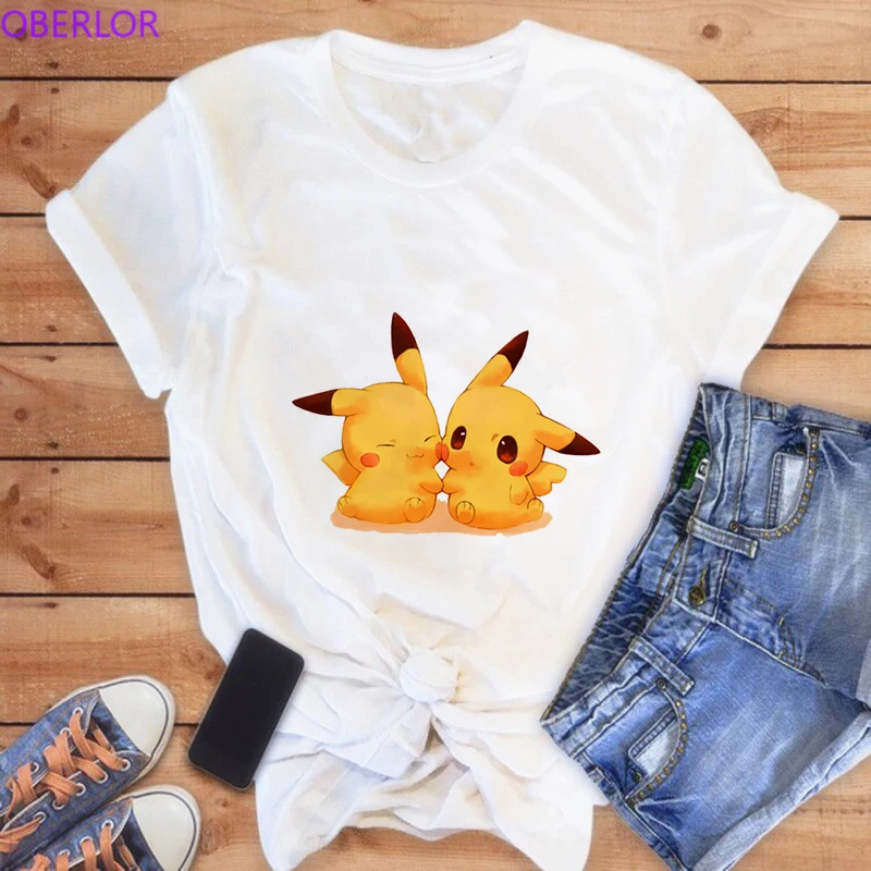 

Poleras Mujer De Moda 2019 Harajuku Pokemon T Shirt Women Anime Pika T-shirt Loose Short Sleeve Plus Size 90s Streetwear Tshirt