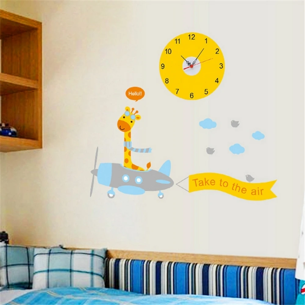 Best Wall Clock Sticker Decal for Living Room Cartoon Wall Stickers Deer Pattern Lovely Creative Removable Bedroom Home Decoration