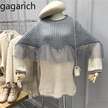 Gagarich свитер осень зима стиль цвет соответствия o-образным вырезом свободная Сетка сплайсинга миди Повседневная Нижняя трикотажная женская верхняя одежда