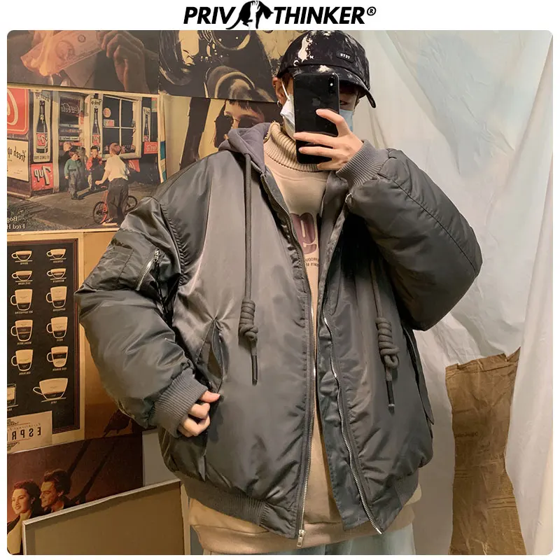 Privathinker, осенне-зимняя куртка-бомбер, Мужская утолщенная теплая уличная куртка с капюшоном, мужская куртка и пальто, модная мужская одежда