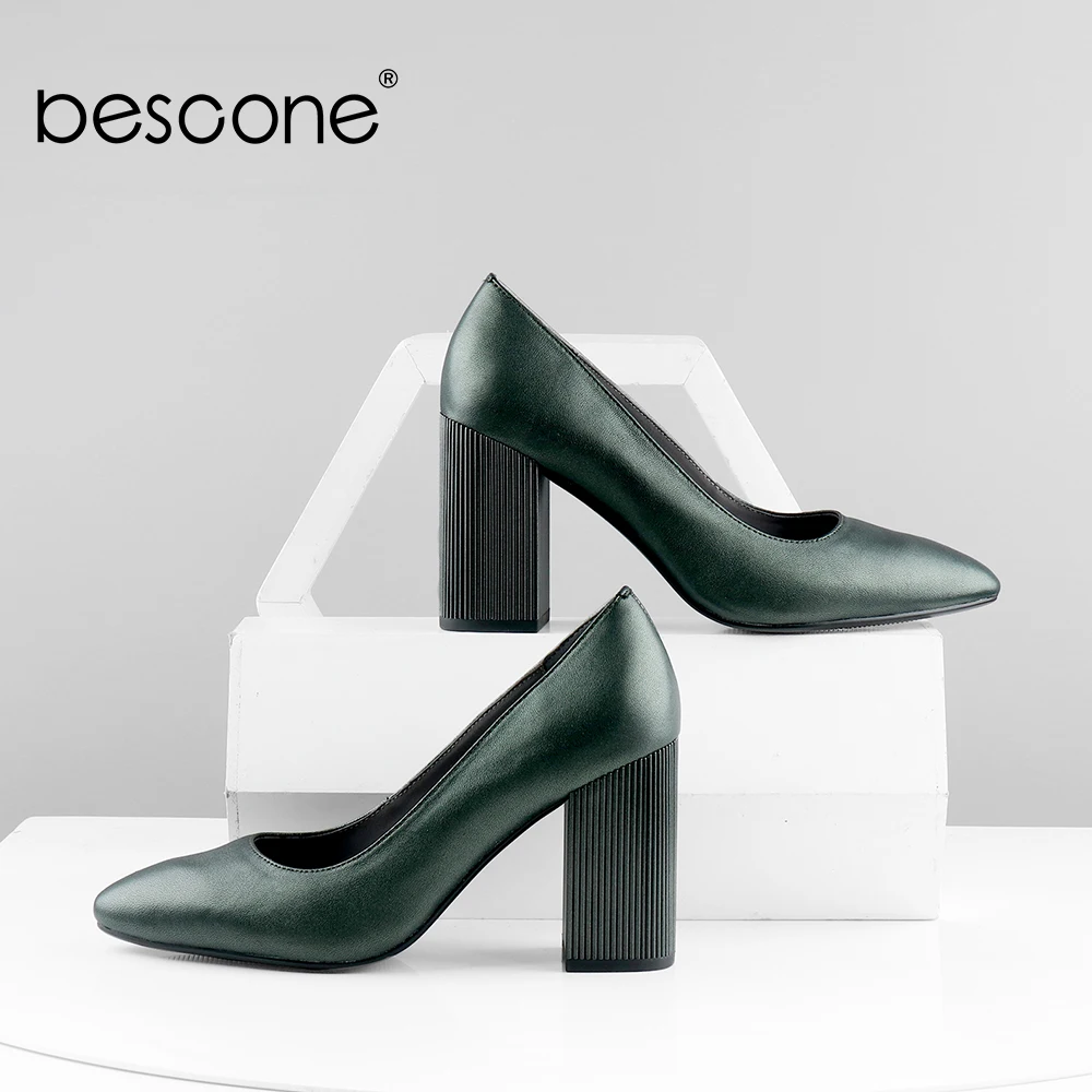 BESCONE/модные туфли-лодочки зеленого цвета; высококачественные удобные женские туфли из овечьей кожи на квадратном каблуке с закрытым носком; новые элегантные вечерние туфли-лодочки; C602