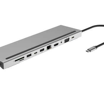 

11 In 1 Type-C HUB to USB-C USB3.0 HDMI VGA TF 3.5mm o PD Converter Adapter