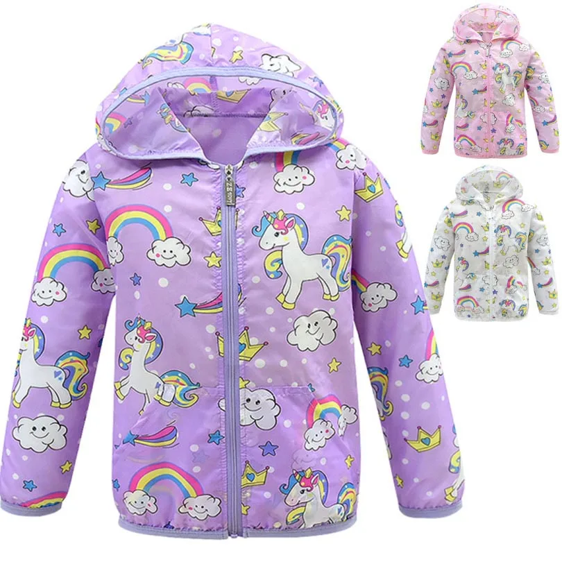

New Sun Protection Clothing Unicorn Girls Air Conditioning Shirt Girls Sun Protection Jacket Hooded Leisure Sunscreen 4-12 Years