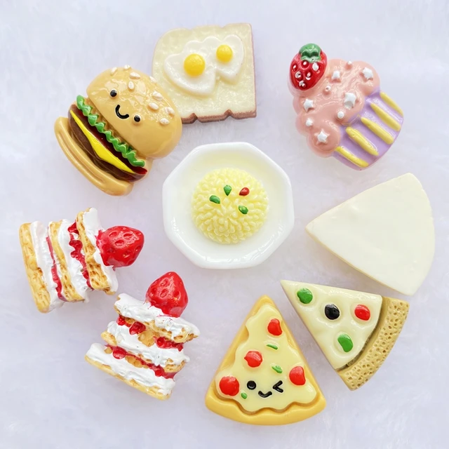 8 db Kézzel Festett Aranyos Vegyes Torta Hamburger Gyanta Dekoráció Kézművesek Lapos Cabochon Scrapbook Diy Díszítések Kiegészítők D90 - Image 2