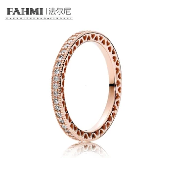 

FAHMI 100% Sterling silver 1:1 Glamour 180963CZ ROSE HEARTS OF RING Original Women wedding Fashion Jewelry 2018