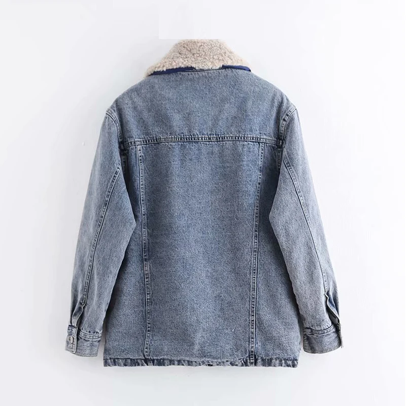 Женская осенне-зимняя Модная Джинсовая куртка, пальто, свободные карманы, длинный рукав, отложной воротник, пальто с хлопковой подкладкой, куртки