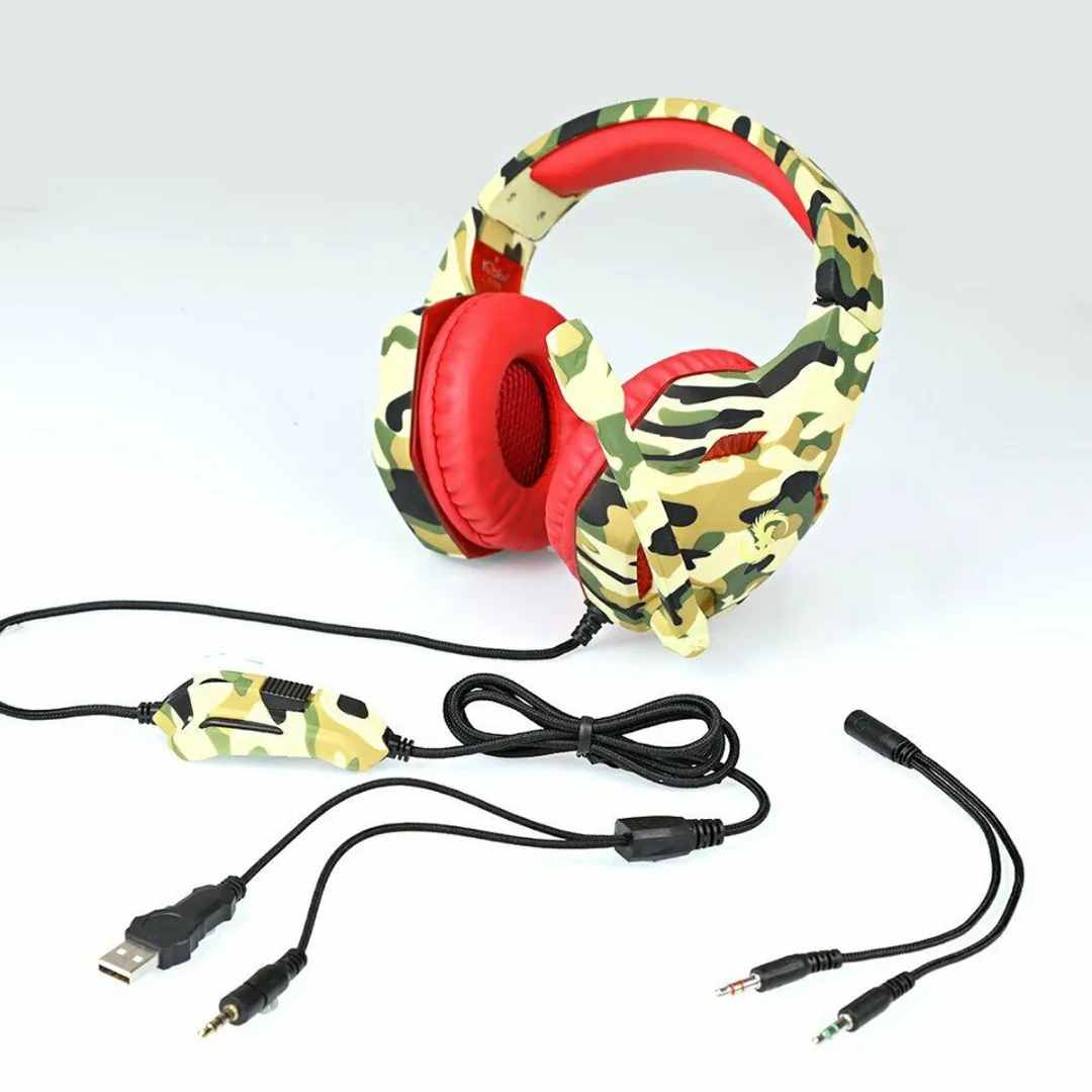Pohiks 1pc K17 Camouflage 3 5mm Wired LED Gaming Headphones Adjustable Bass Stereo Gamer Headset With Mic For PC Computer PS4