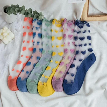 

Summert Heart Tulle Socks For Women Transparent Chiffon Long Socks Ankle Ultra-thin Funny Socks Female Dress Hosiery Streetwear