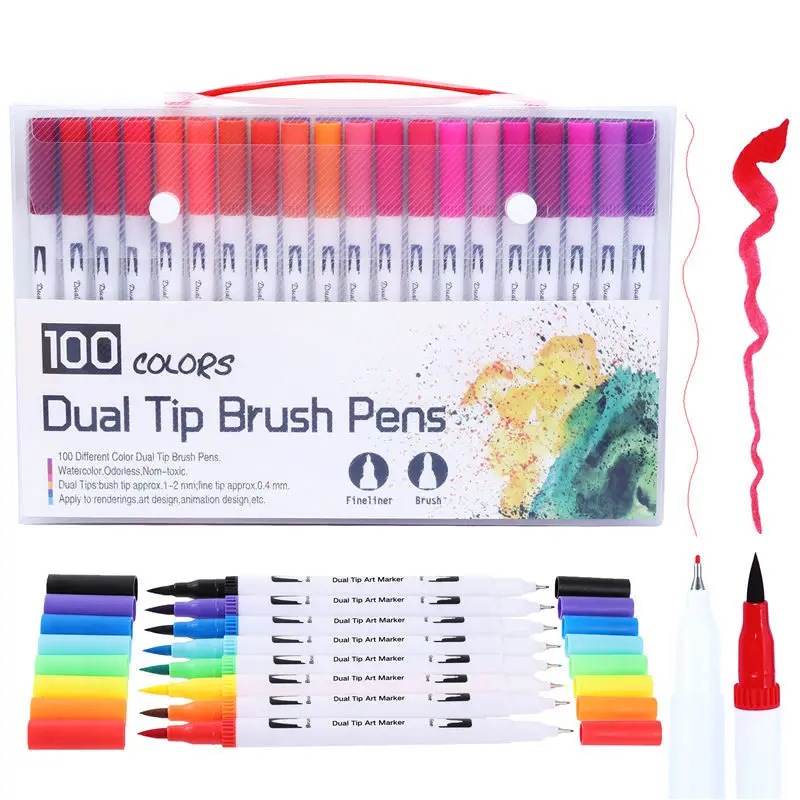 

MKB double-head watercolor pen, 12-color 60-color 100-color double-brush art marker pen, special for office learning.