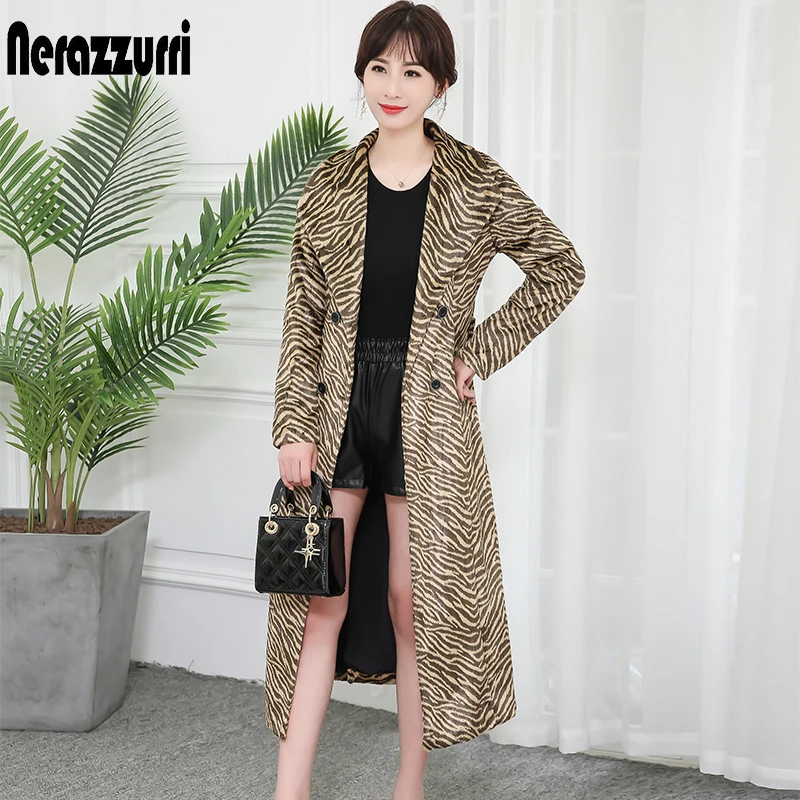

Nerazzurri leopard print winter faux fur coat women with belt thicken warm slim long elegant plus size streetwear 5xl 6xl 7xl