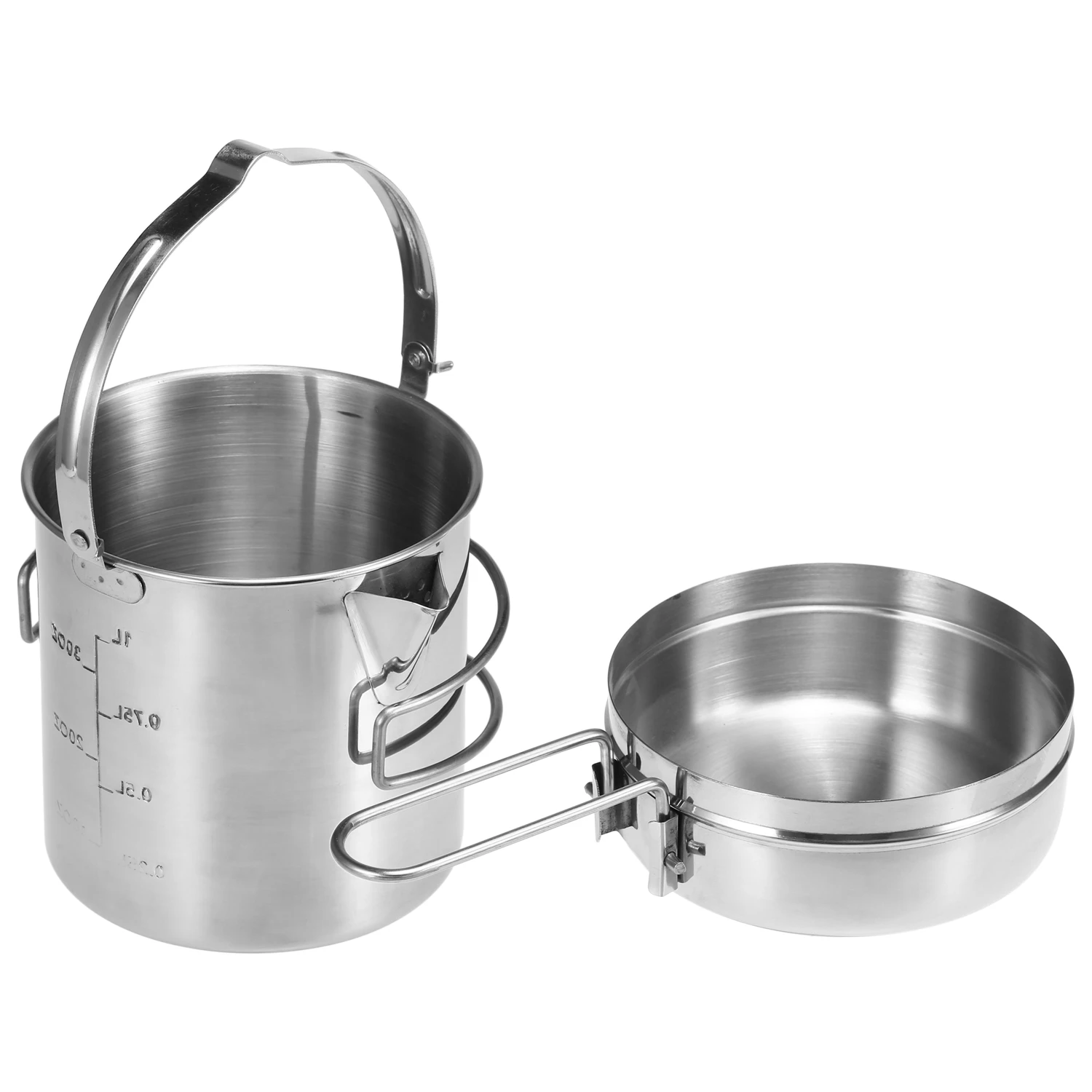 

1L Kettle Stainless Steel Cooking Kettle Portable Outdoor Camping Backpacking Pot with Foldable Handle Camping Equipment