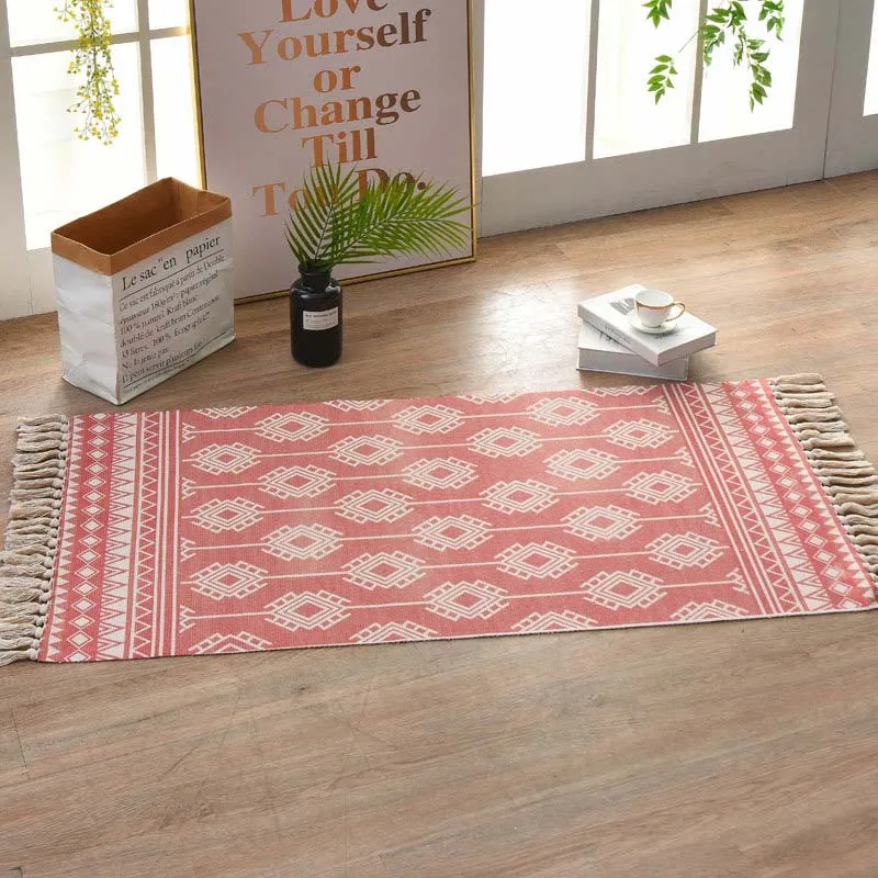 2 Bohemian Cotton Weave Welcome Door Mat Handmade Geometric Bathroom Carpet With Tassel Prayer Rugs - Цвет: 2
