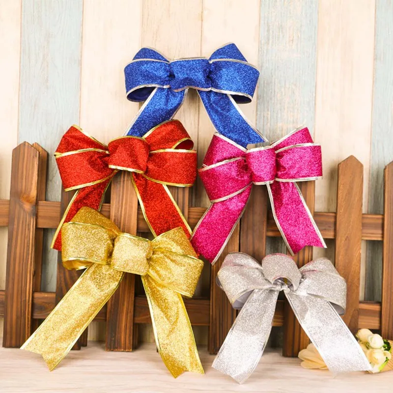 1pc Christmas Bow Decoration Christmas Ornament Size 10in/25cm Glitter Powder Bow Christmas Tree Pendant Gift