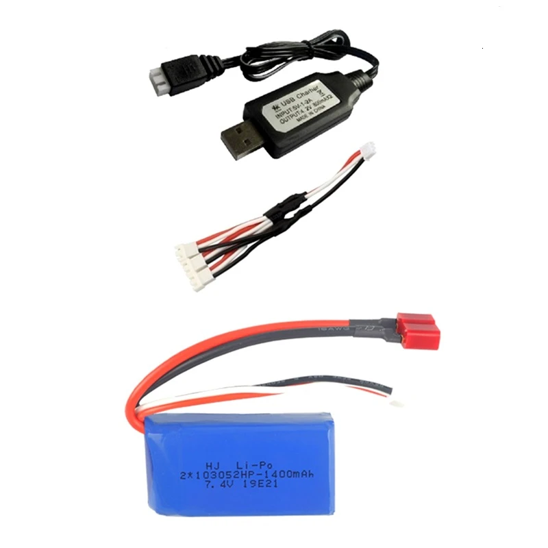 7,4 V 1400 мА/ч, Батарея+ USB Зарядное устройство для A949 A959-B A969-B A979-B K929-B дистанционного Управление автомобиля LiPo Батарея для Wltoys автомобиля Запчасти - Цвет: Зеленый