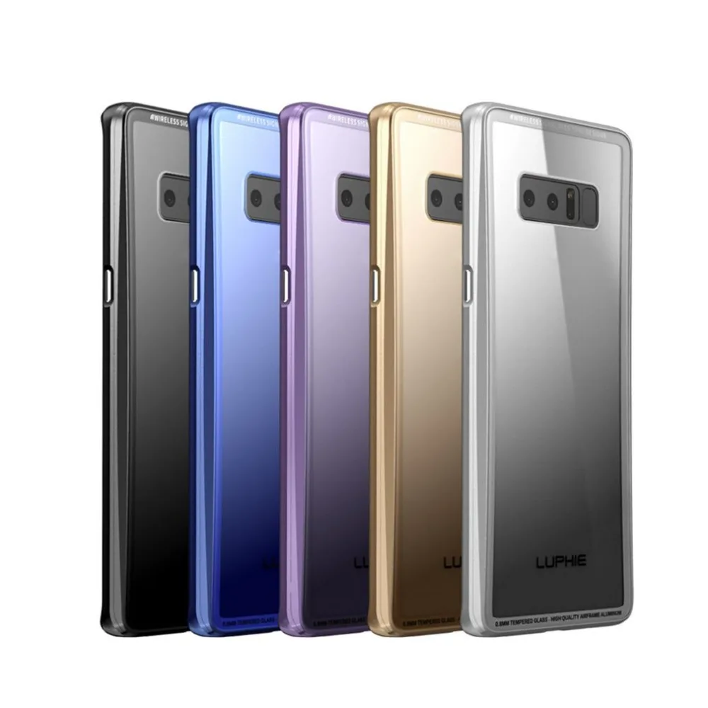 Luphie Metal Frame Phone Case 9H Tempered Glass Back Cover Ultra-slim Phone Protective Cover For Samsung Galaxy Note8 S8 S8 Plus
