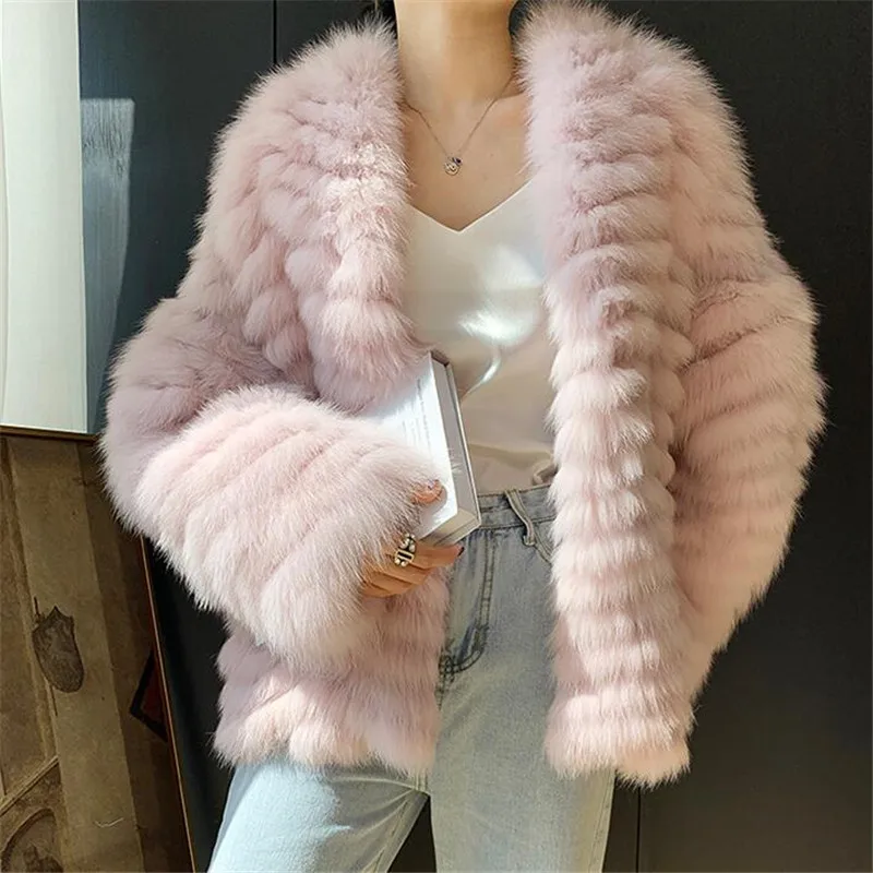 Abrigos mujer invierno шуба из натурального Лисьего меха женская меховая куртка короткое пальто