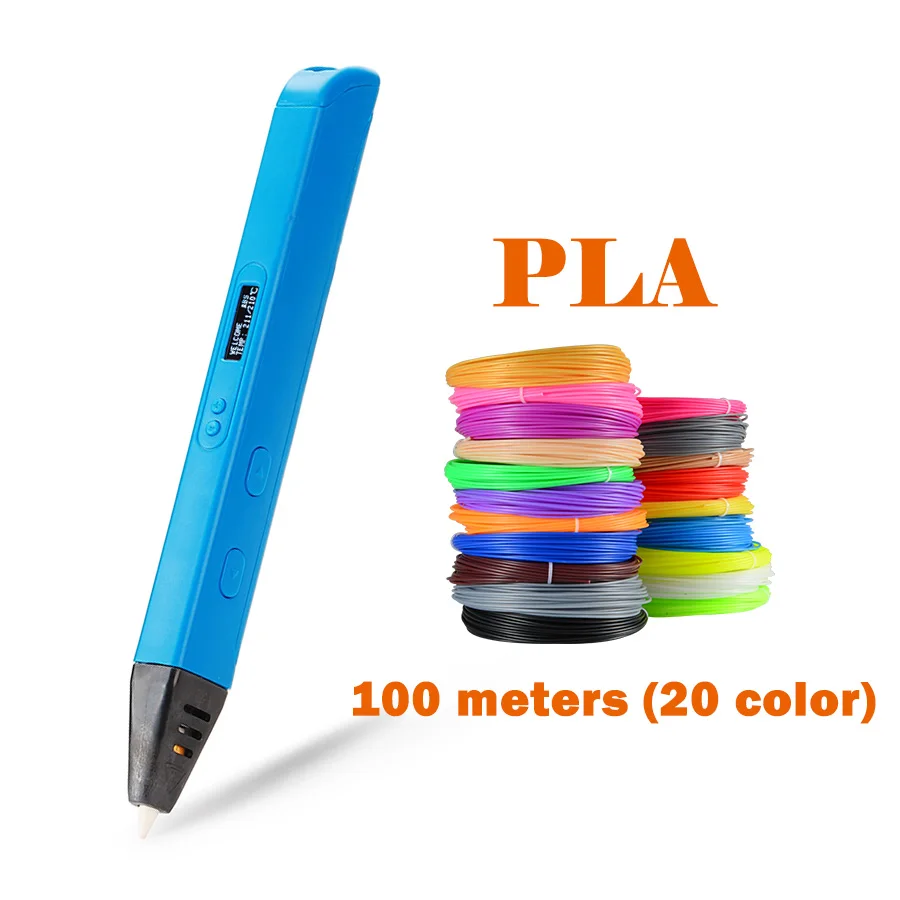Горячая RP800A 3D ручка с множеством оттенков oled-дисплей 3D печать Ручка с ABS PLA нити для doodling делая рождественские подарки - Цвет: Blue Add 100m PLA