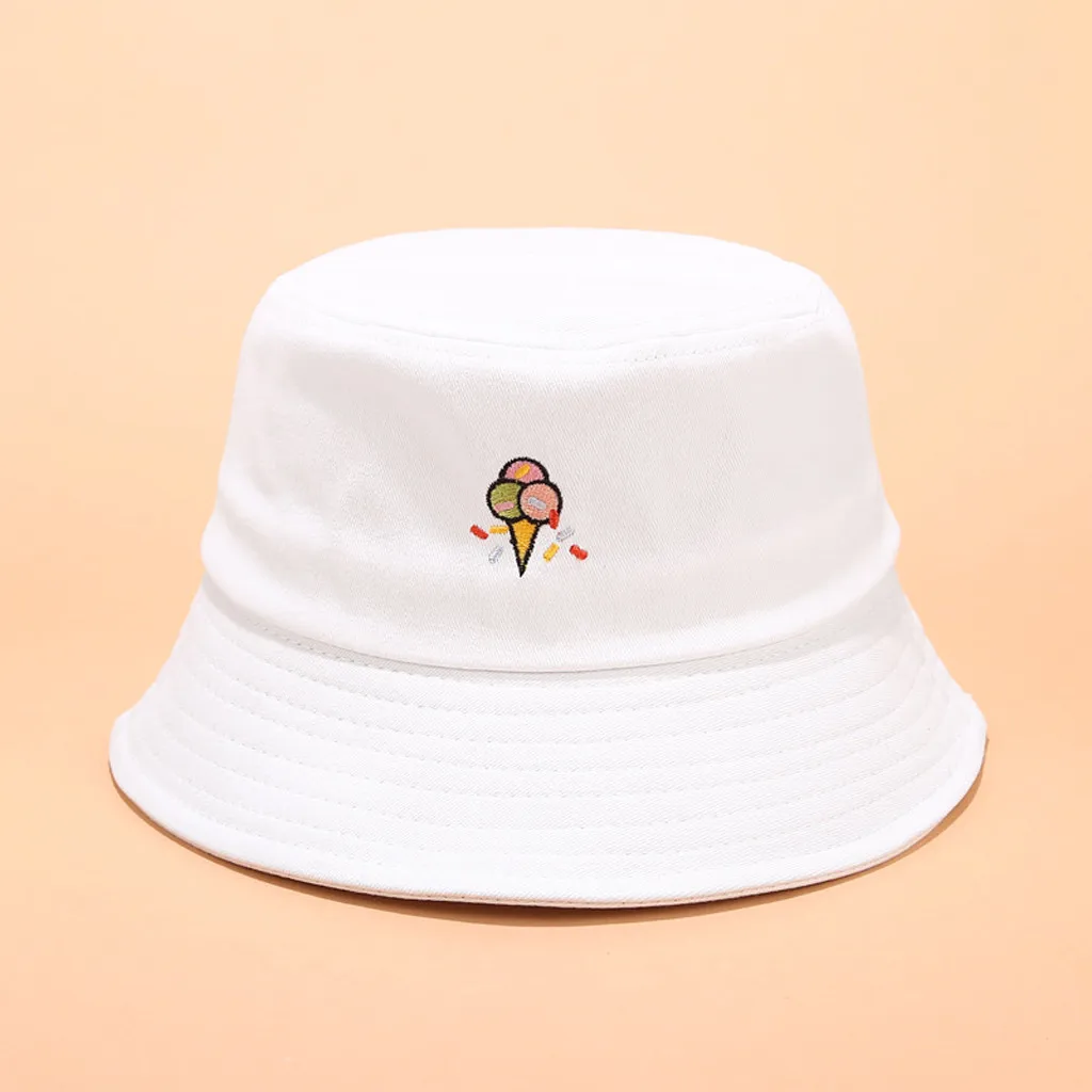 Женская парусиновая складная шляпа-ведро с милым принтом и вышивкой, шляпа от солнца, летняя шляпа-ведро, летняя женская пляжная шляпа - Цвет: E
