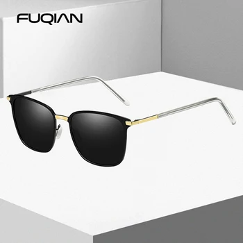 

FUQIAN 2020 Square Polarized Sunglasses Men Luxury Metal Rectangle Sun Glasses Male Vintage Night Vision Driving Sunglass UV400