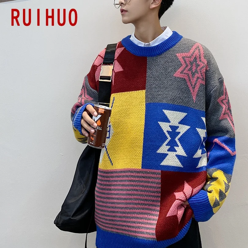 RUIHUO, новинка, Осень-зима, повседневный вязаный свитер, Мужской приталенный пуловер, мужской модный бренд, мужские свитера, Теплые Топы, M-2XL