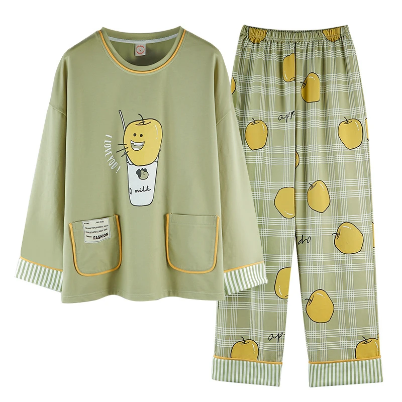 

Autumn and winter women's cotton pajamas, long sleeves, cute cartoon, simple, loose and comfortable home clothes JJF0096