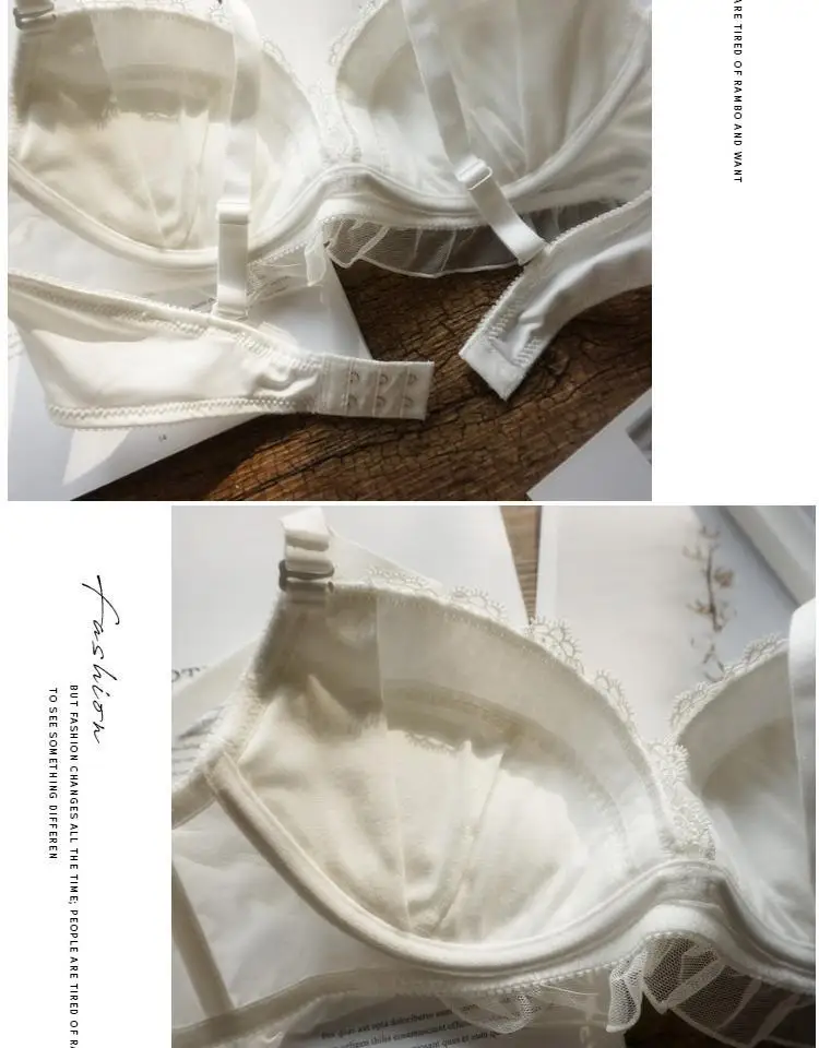Sweet Girl Sexy Lingerie for Small Chest See Through Bra and Panty Set Ruffle White Chiffon Bra Brief Thong Sets Underwear Women