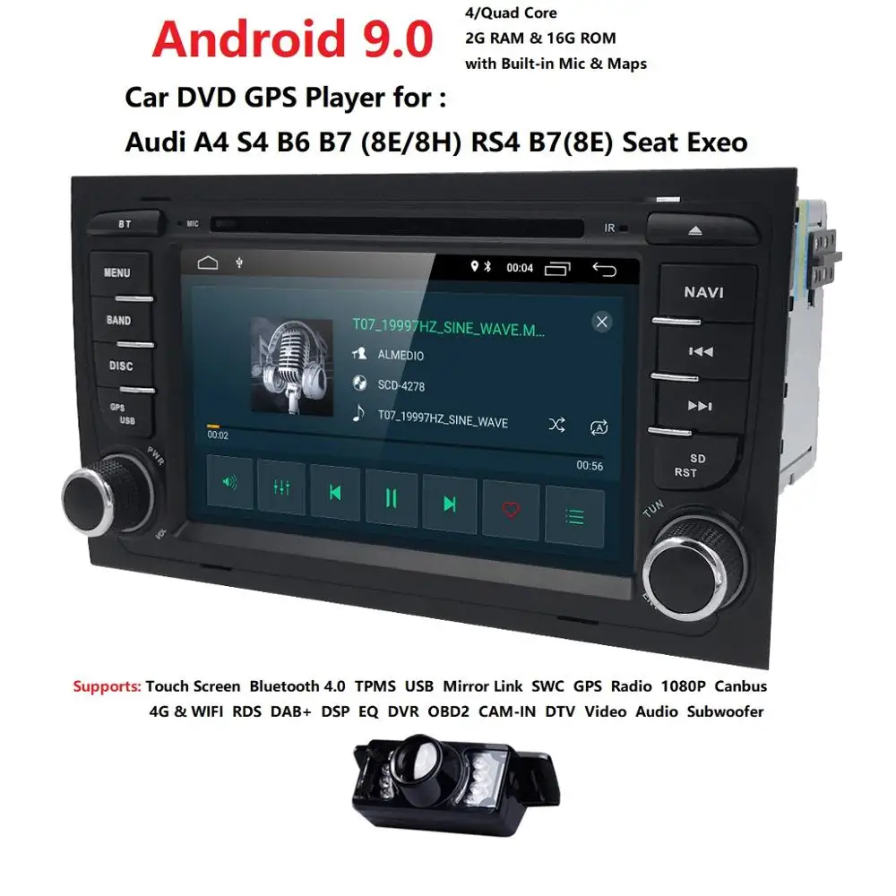 Cheap 7" 1024*600 HD 2 Din Android 9.0 Car DVD Radio For Audi A4(2002-2007) Support 4G WIFI Bluetooth SWC RDS DSP TPMS DAB+ Mirrorlink 1