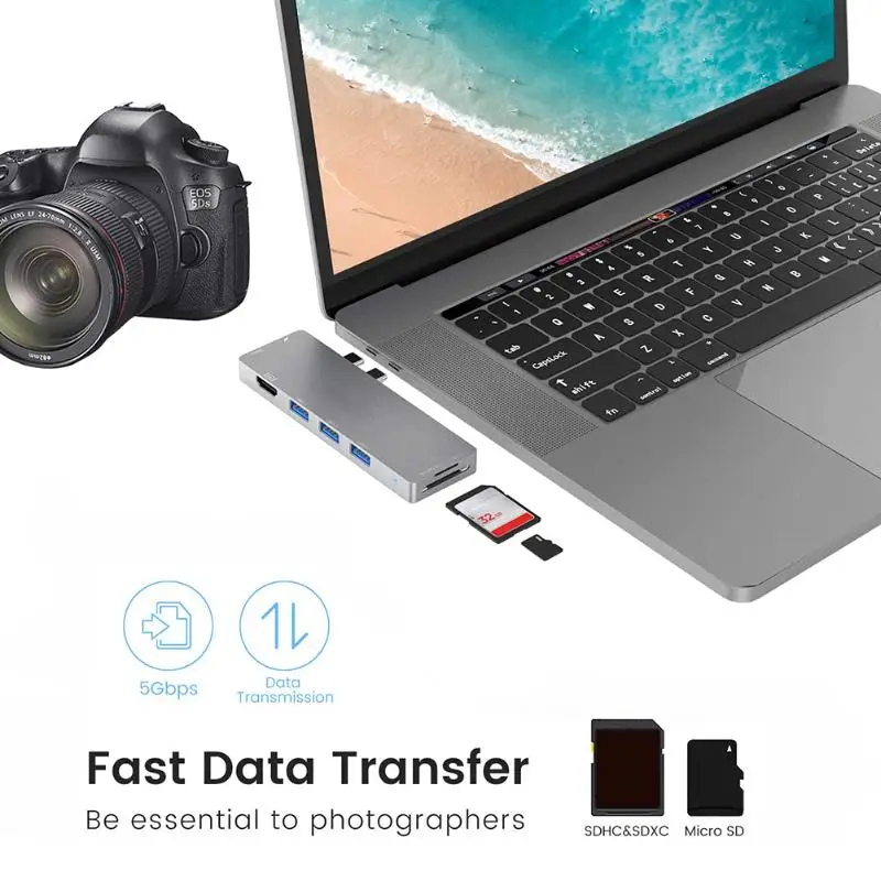 8 в 1 двойной USB C концентратор 3xUSB3. 0+ HDMI+ USB-C PD+ TF карта+ USB-C адаптер для передачи данных