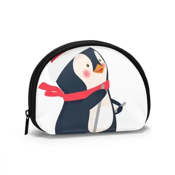 

Women Small Cosmetic Bag Winter Penguin Skiing Travel Make Up Coin Money Card Lipstick Storage Pouch Purse Bag