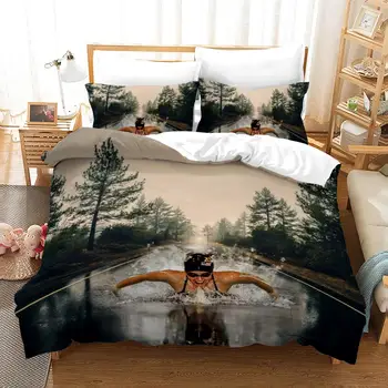 

Sport Swimming Bedroom Decor White Bedding Set 100% Soft Microfibe 1PC Duvet Cover with Pillowcases No Comforter Drop Ship