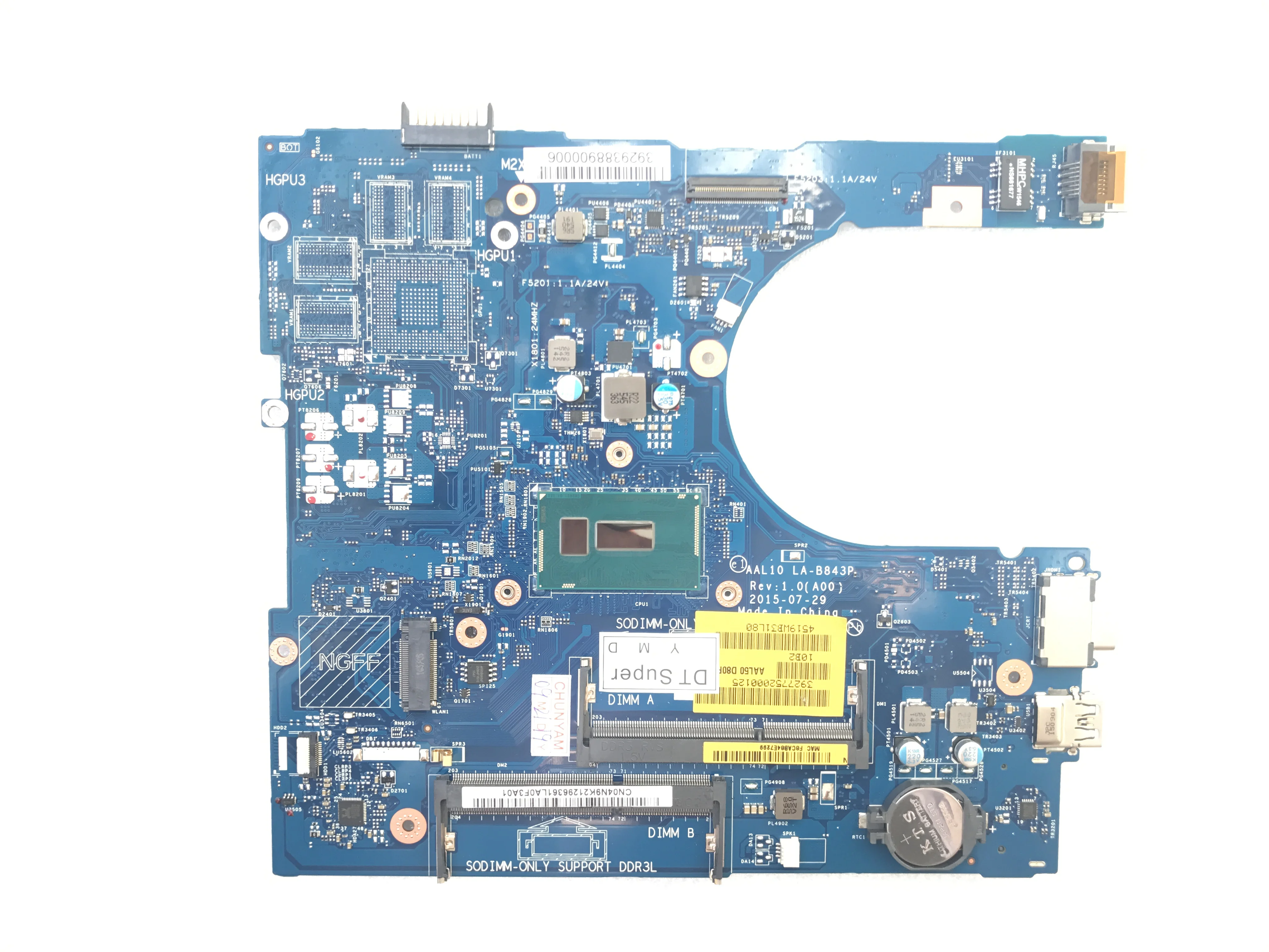 BiNFUL, сток,, AAL10 REV: 1,0(A00) LA-B843P для материнской платы ноутбука DELL vostro 3558, процессор I5-5200U(Квалифицированный ОК