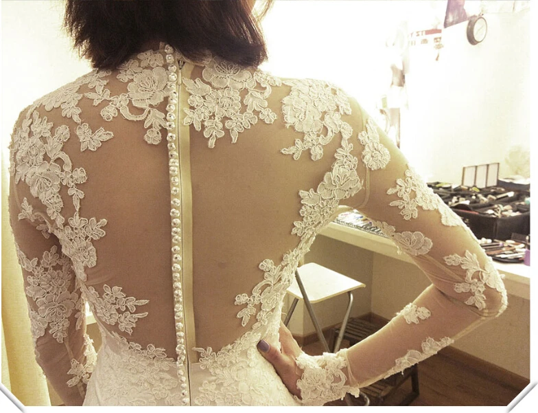 Casamento Новое романтическое свадебное платье с поясом и длинным рукавом, сексуальное кружевное платье с аппликацией, свадебное платье для невесты