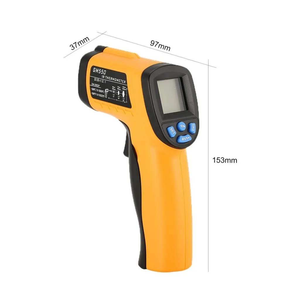 GM550 Digital LCD Handheld Infrared Thermometer Temperature Meter Tester Red Laser Portable Non Contact Pyrometer Gun