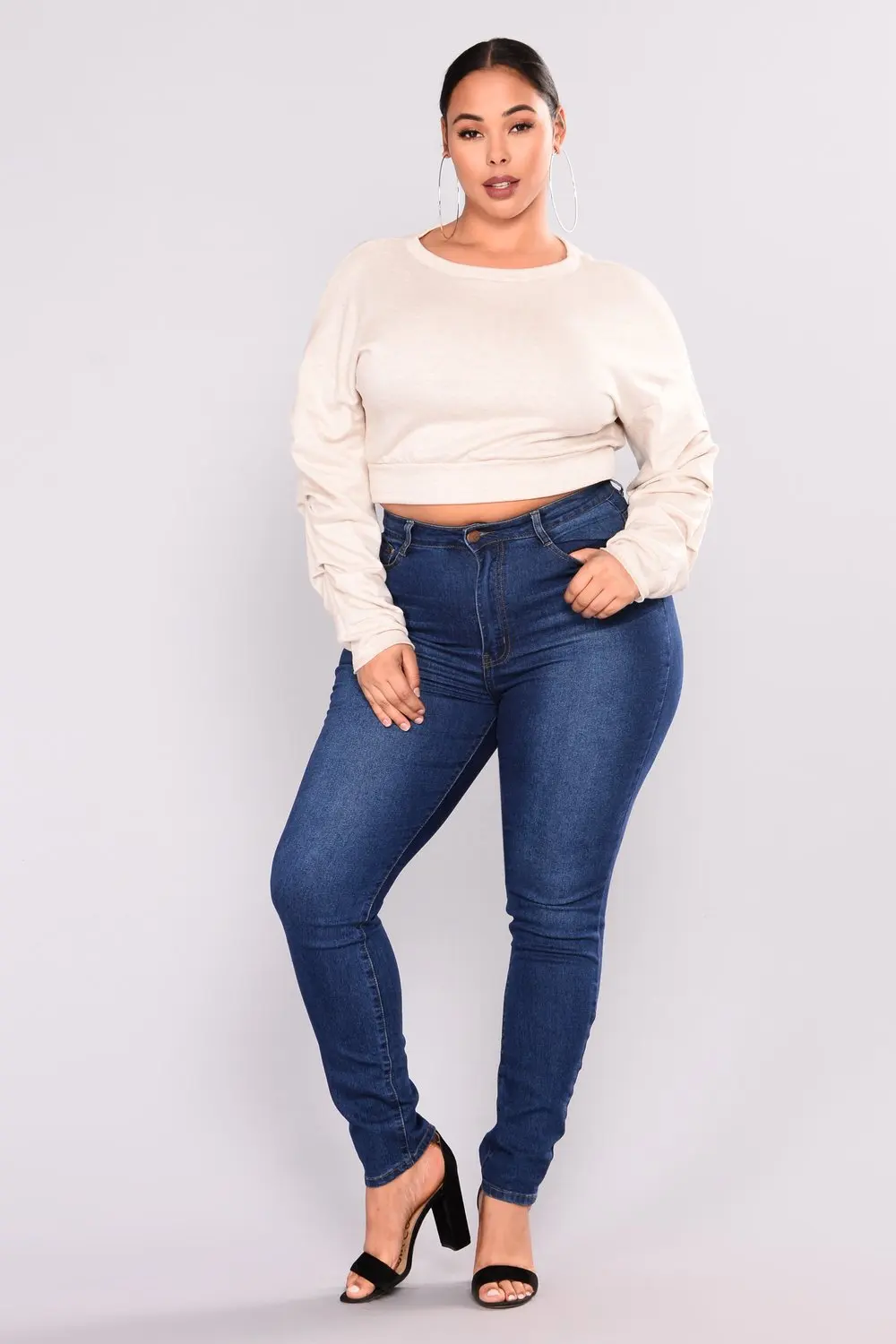 

PLUS SIZE Jeans Women High Waist waisted Skinny Pencil Blue Denim Pants women Stretch solid elastic Jeans women 4XL 5XL