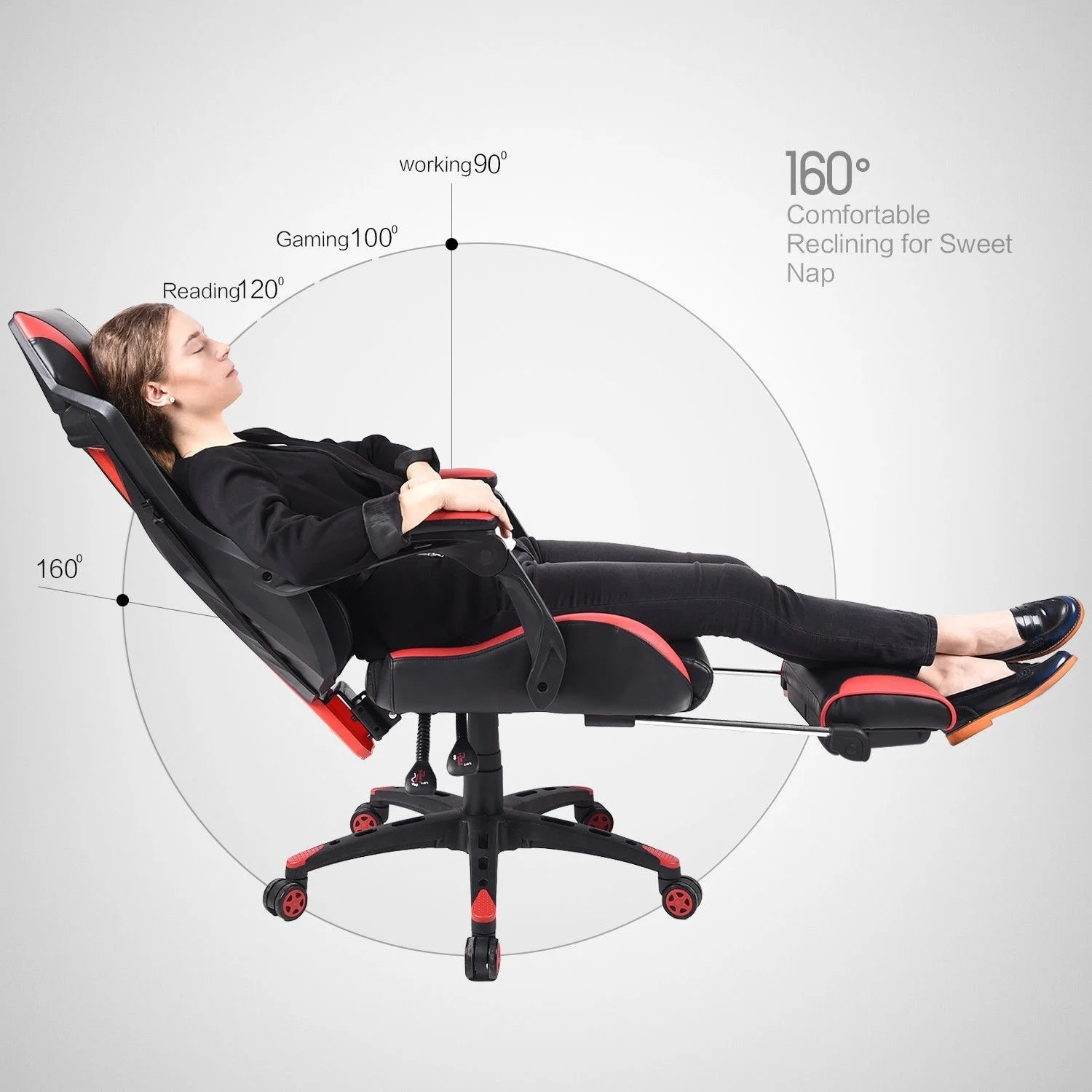  High Back Ergonomic Swivel Gaming Chair Racing Style Adjustable Recline Footrest