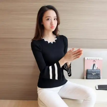 Clobee осень зима pull femme blusa tricot сексуальный женский вязаный свитер женский длинный рукав женский тонкий джемпер Топы S610
