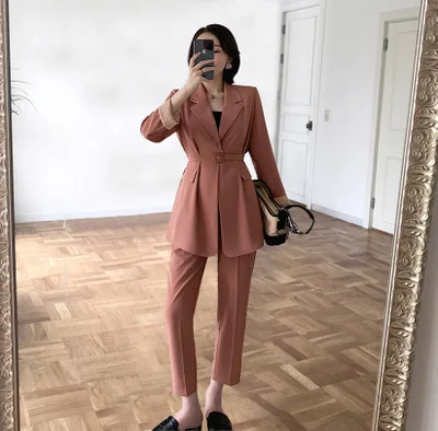 Модный костюм, костюмы fspring, женский британский стиль, большой размер, повседневный костюм, женский+ брюки, костюм из двух предметов, размер XL-5XL - Цвет: 1