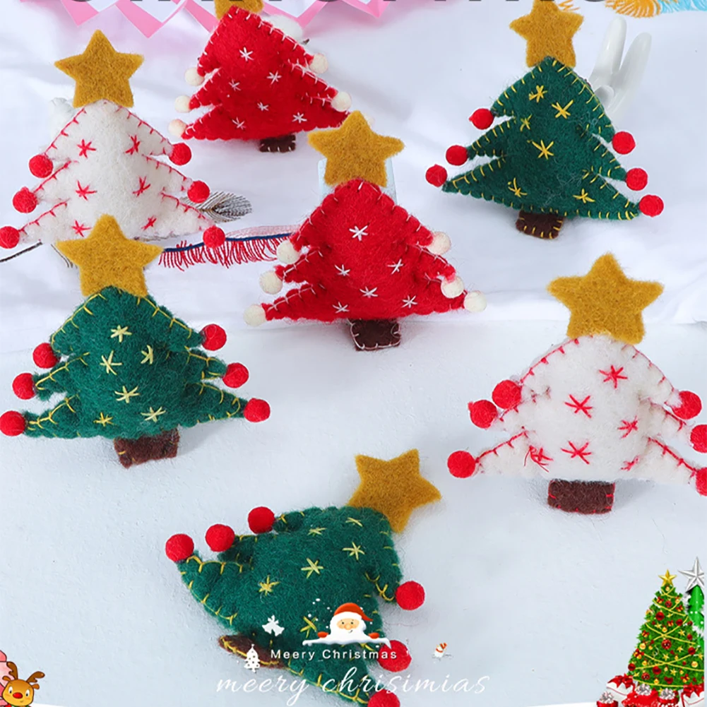 3 Pcs Mini DIY Crafts Handmade Hanging Pendant Decorative Non Woven Cloth Festival Ornament Home Christmas Tree Shaped Bar Gifts