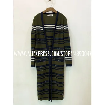 

Women's knitted long cardigan long-sleeved sweater jacket female 2020 spring autumn high quality Cashmere blend Beads sweater