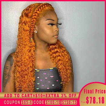 

Ginger Orange Colored Human Hair Wig Deep part Water Wave 13*6 Lace Front Brazilian Remy Wig Natural Pre Plucked For Black Women