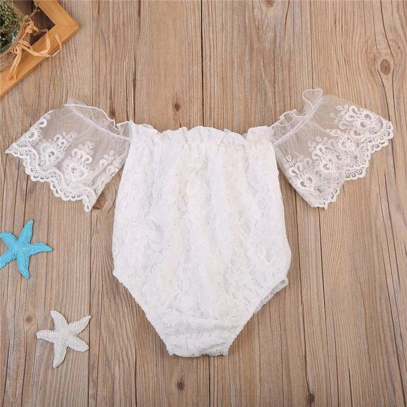 Warm Baby Bodysuits  0-24M Cute Summer Toddler Baby Girl Clothing White Lace Romper Sleeveless Off Shoulder Backless Jumpsuit Outfits Baby Jumpsuit Cotton 