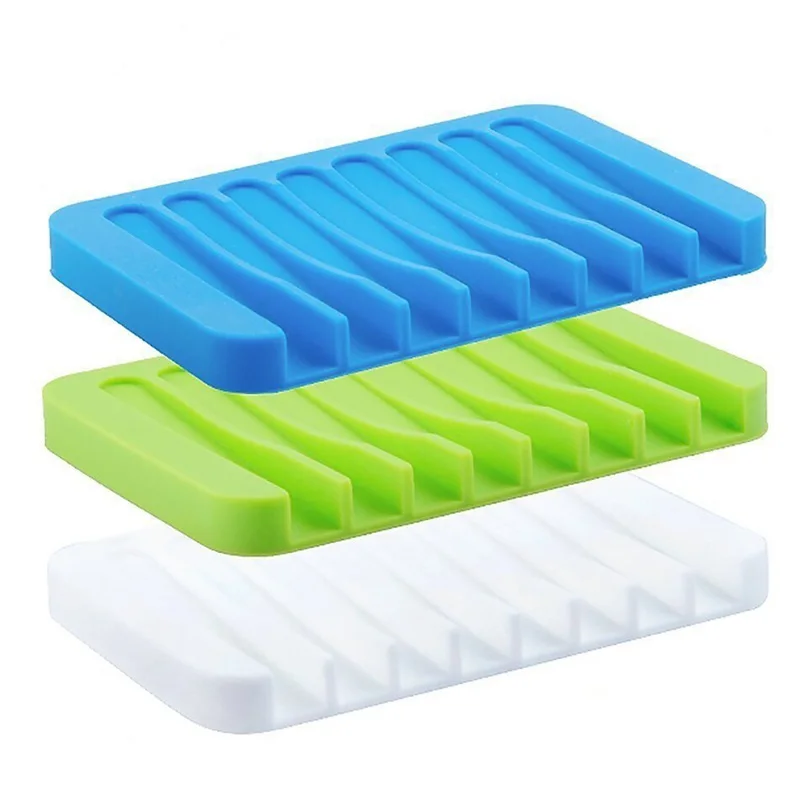 

3x Soap Dish Waterfall Soap Saver Soap Tray Soap Holder Drainer for Shower / Bathroom/ Kitchen/Counter Top Blue Green White